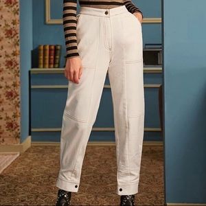 Contrast Stitching Zipper Fly Pants